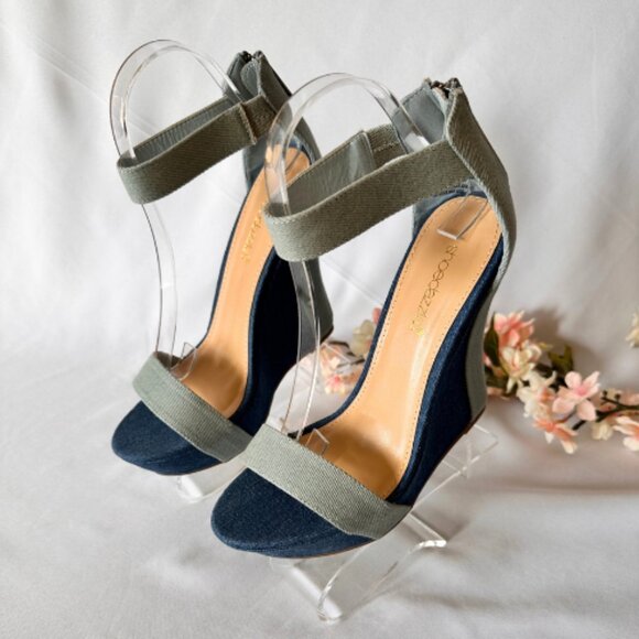 Denim Platform Wedge Sandals - Picture 3 of 9